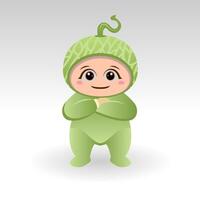 Vector Melon fruit kawaii cartoon character vector funny Melon fruit kawaii illustration