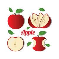 Apple Fruit Slice Design Vector Illustration. Leaf, Fruit, doodle
