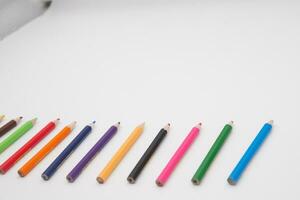 pack of 12  mini colored bunch wood  pencils isolated on a white background with  copy space photo