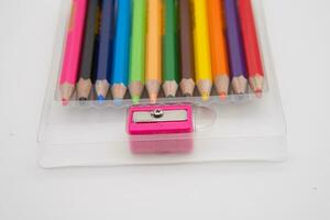 pack of 12  mini colored bunch wood  pencils isolated on a white background with  copy space photo