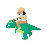 vector ilustración de un pequeño chico vistiendo un linda dinosaurio traje, tirano saurio Rex, feliz, sonrisa