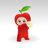 Vector Apple fruit kawaii cartoon character vector funny Apple fruit kawaii illustration