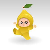 Vector Pear fruit kawaii cartoon character vector funny Pear fruit kawaii illustration