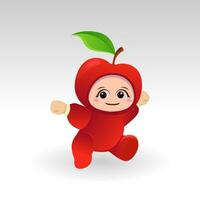 Vector Apple fruit kawaii cartoon character vector funny Apple fruit kawaii illustration