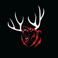 deer horned bear vector illustration vintage style, outdoor logo, deer antlers, bear, vintage, brave, angry, hunter, grizzly