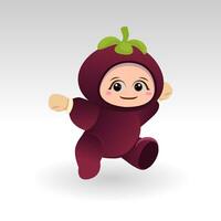 Vector Mangosteen fruit kawaii cartoon character vector funny Mangosteen fruit kawaii illustration