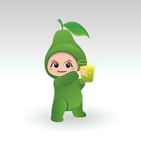 Vector Avocado fruit kawaii cartoon character vector funny Avocado fruit kawaii illustration