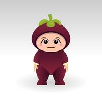 Vector Mangosteen fruit kawaii cartoon character vector funny Mangosteen fruit kawaii illustration