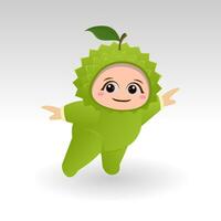 Vector Durian fruit kawaii cartoon character vector funny Durian fruit kawaii illustration