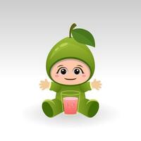 Vector Guava fruit kawaii cartoon character vector funny Guava fruit kawaii illustration