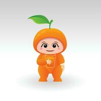 Vector orange fruit kawaii cartoon character vector funny orange fruit kawaii illustration