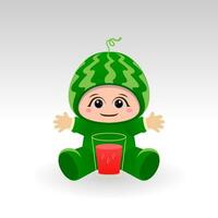 Vector Watermelon fruit kawaii cartoon character vector funny Watermelon fruit kawaii illustration