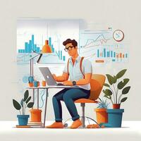 A forex trader Flat vector illustration daily activities working on white background photo