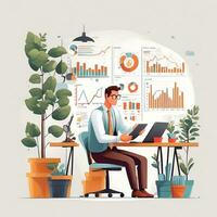 A forex trader Flat vector illustration daily activities working on white background photo