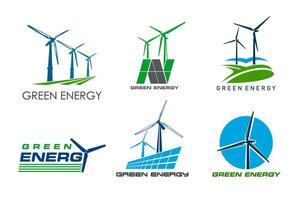 Wind turbine icons, green clean energy and power vector