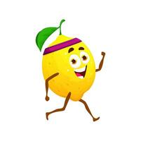 Cartoon running lemon character, citrus sportsman vector