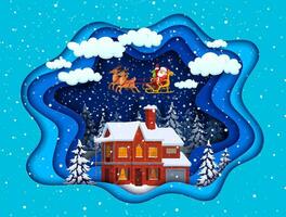 Christmas paper cut banner with snow and Santa vector