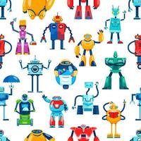 Cartoon robot characters seamless pattern, droids vector