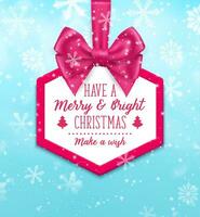 Christmas frame with pink bow, hexagon border vector