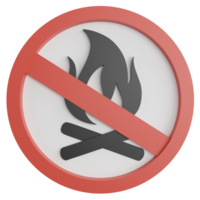 No fire sign clipart flat design icon isolated on transparent background, 3D render road sign and traffic sign concept png