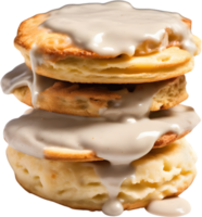 Image of Delicious-looking Biscuits and gravy. AI-Generated. png