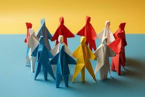 AI Generated Race white paper group concept red business management blue fly competition leadership teamwork success influence direction abstract leader team origami front background follow photo