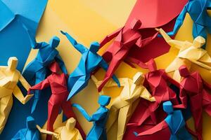 AI Generated Design red toy paper polygon art decorative background hobby colorful shape modern creativity abstract origami blue concept pattern craft photo