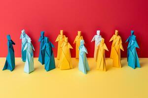 ai generado mujer papel libertad moderno negocio antecedentes rojo Moda personas concepto idea azul símbolo origami creatividad Arte diseño blanco decoración resumen juguete foto