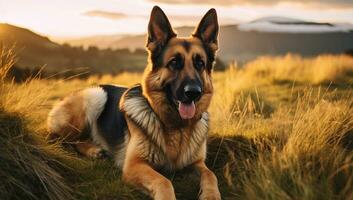 ai generado alemán perro pastor árbol genealógico de pura raza mamífero verde Doméstico belleza raza piel animal retrato linda césped mascotas parque canino naturaleza foto