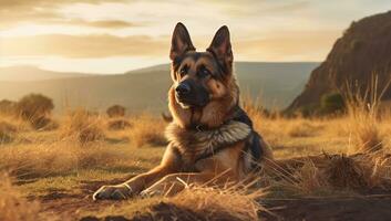 ai generado perro pastor raza césped adulto mascota árbol genealógico joven piel Doméstico linda animal de pura raza canino mamífero alemán retrato naturaleza verde fuera de foto