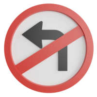 No left turn sign clipart flat design icon isolated on transparent background, 3D render road sign and traffic sign concept png