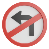 No izquierda giro firmar clipart plano diseño icono aislado en transparente fondo, 3d hacer la carretera firmar y tráfico firmar concepto png