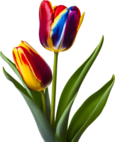 een schilderij van kleurrijk tulpen. ai-gegenereerd. png