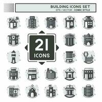 Icon Set Building. related to Icon Construction symbol. comic style. simple design editable. simple illustration vector