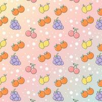 Vector Fruit Orange Lemon Grape Cherry Pattern with Pastel Gradiant Background