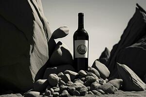 Mockup of luxury wine bottle on a natural style background photo