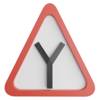 Y-intersection sign clipart flat design icon isolated on transparent background, 3D render road sign and traffic sign concept png