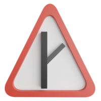 Y-intersection right sign clipart flat design icon isolated on transparent background, 3D render road sign and traffic sign concept png