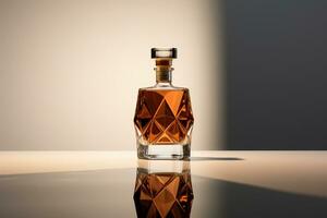 Mockup of a whiskey or liquor bottle on a natural style background photo