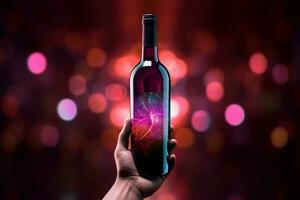 Mockup of luxury wine bottle on a natural style background photo