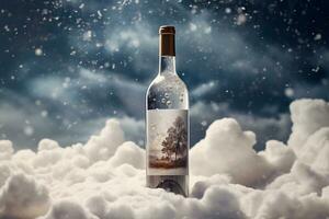 Mockup of luxury wine bottle on a natural style background photo