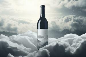 Mockup of luxury wine bottle on a natural style background photo