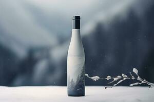 Mockup of luxury wine bottle on a natural style background photo