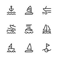 Anchor and sailing icon, vector set design with Editable Stroke. Line, Solid, Flat Line, thin style and Suitable for Web Page, Mobile App, UI, UX design.