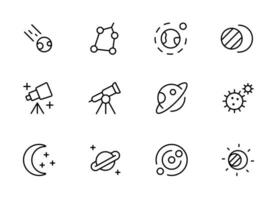 astronomía icono, exterior espacio vector conjunto diseño con editable ataque. línea, sólido, plano línea, Delgado estilo y adecuado para web página, móvil aplicación, ui, ux diseño.