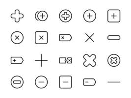añadir eliminar, más y menos, positivo y negativo, añadir y borrar, redondo línea icono negro. para el utilizar de ui y móvil aplicación, web sitio interfaz. vector