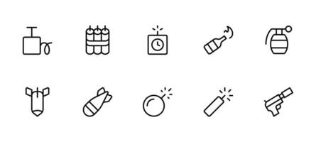 Bomb icon set. Dynamite explosive bomb symbol vector illustration. linear icons. Editable Stroke. Line, Solid, Flat Line, thin style and Suitable for Web Page, Mobile App, UI, UX design.