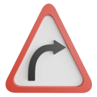 Right curve sign clipart flat design icon isolated on transparent background, 3D render road sign and traffic sign concept png