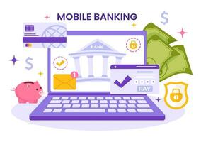 Mobile Banking Vector Illustration with Wallet App for Payment from Phone and Wireless Cash Transaction by Credit and Debit Cards in Flat Background