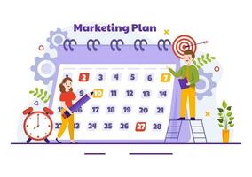 Marketing Plan and Business Strategy Vector Illustration with Effective Time Planning and Budget Growth in Target Flat Cartoon Background Design